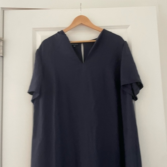 Lafayette 148 New York Split Neck Navy Shift Maxi Dress Career 2X - Picture 4 of 6